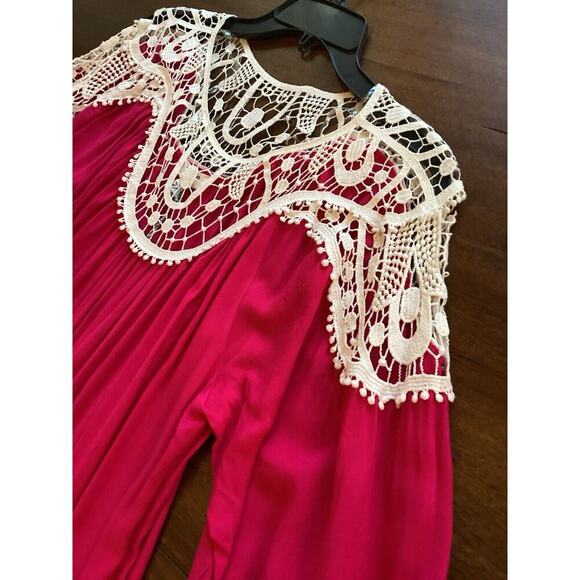 Umgee Bohemian Dress Fuchsia Boho Peasant Crocheted Tiered Sundress Sz Small NWT - Picture 2 of 11